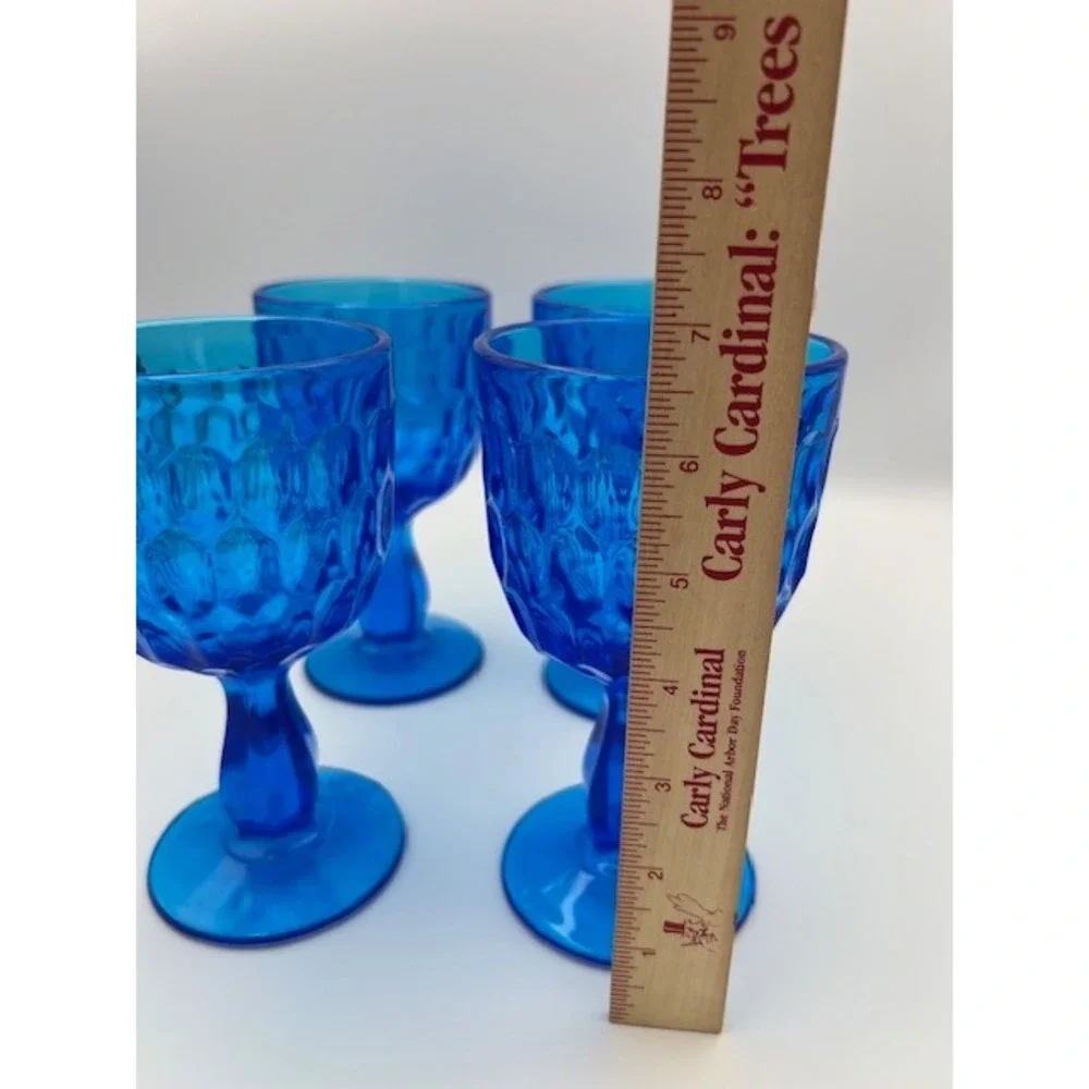 Fenton Vintage Cobalt Blue Thumbprint Water Wine Goblets Set of 4 Pedestal Glass